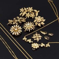 Lot 336 - Victorian pearl and diamond set gold jewellery