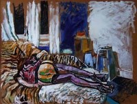 Lot 409 - John Bratby, Reclining model semi nude, oil