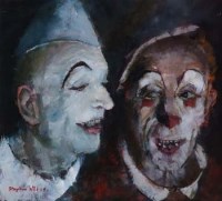 Lot 463 - Stephen Wild, Two Clowns, oil