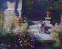 Lot 493 - Bohuslav Barlow, Garden Cat, oil
