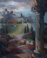 Lot 495 - Christine Nisbet, Rocca Maggiore, Assisi, oil