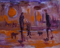 Lot 499 - J.L. Isherwood, Sun, Purple, Clogs and Shawl, oil