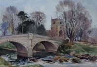 Lot 528 - John H. Nicholson, Rural view with church, watercolour