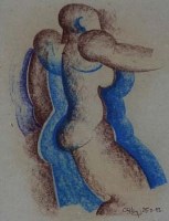 Lot 565 - Geoffrey Key, Male figure, pastel