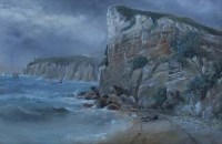 Lot 605 - English School, 19th century, Coastal view, oil
