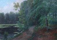 Lot 608 - C. Christen, 19th/20th century, Woodland lake scene, oil