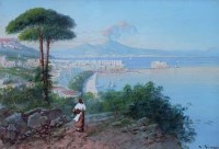 Lot 629 - H. Gianni, View of the Bay of Naples, with Vesuvius beyond, watercolour