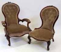 Lot 734 - A lady and gentleman’s pair of spoon backed chairs, circa 1860