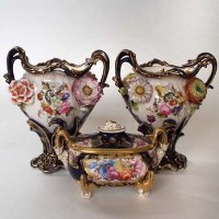 Lot 122 - Pair encrusted vases and bough pot.