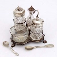 Lot 190 - Silver cruet set and 3 spoons.