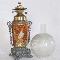 Lot 7 - Oil lamp on majolica base.