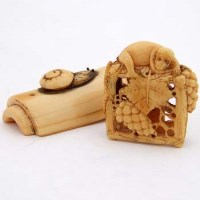 Lot 78 - Netsuke snail and monkey on vine (2).