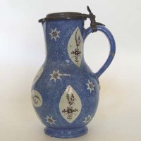 Lot 113 - Faience pewter lidded jug,   probably Rouen 18th