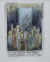 Lot 522 - Anton Nickson, Study for queuing figures, mixed media