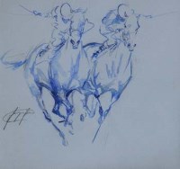 Lot 536 - Jacqui Jones, Photo Finish, watercolour and pencil