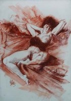 Lot 543 - Douglas Hills, Sleeping Girl, chalk and wash