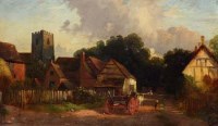 Lot 559 - William Gillard, Village street with figures, oil