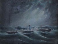 Lot 569 - English School, Blue Funnel line steamer Antilocus in stormy waters, oil