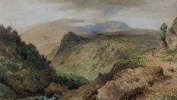Lot 586 - B.B. Wadham, Welsh mountain view with solitary figure, watercolour