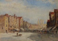 Lot 591 - Edward Tucker, Street scene with market, watercolour