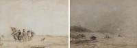 Lot 617 - David Cox, Ulverston Sands and another rural scene with bridge, ink and wash (2)