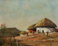 Lot 6 - C.R. Doyly-John, African village scene, oil