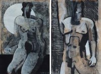 Lot 11 - Geoffrey Key, Figure studies, mixed media (2)