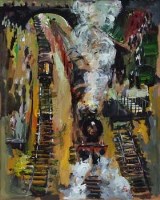 Lot 30 - Frederick J. England, Steaming in Leek, acrylic