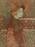 Lot 54 - Ed Perreira, Lady in a red hat, oil