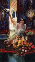 Lot 138 - Hal Hurst, Harem girl with pet bird, oil