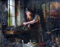 Lot 147 - R. Klingsbogl, Blacksmith interiors, oil (2)