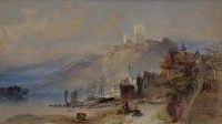 Lot 156 - Thomas Miles Richardson Junior, Village by an alpine lake, watercolour