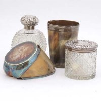 Lot 207 - Hoof, Horn Beaker, Two Silver Topped Bottles