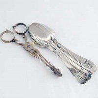 Lot 230 - Provincial Silver Sugar Nips and 6 18th Century Teaspoons