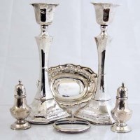 Lot 265 - Pair candlesticks, compact, bonbon dish, pair peppers.
