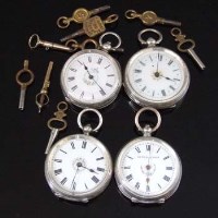 Lot 359 - 4 silver cased fob watches.