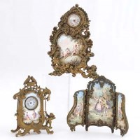 Lot 375 - Two Enamelled Miniature Clocks and a Three