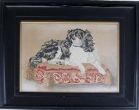 Lot 385 - Victorian woolwork picture of a spaniel.