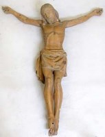 Lot 396 - Carved wood crucified christ.