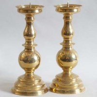 Lot 399 - Pair brass pricket candlesticks.