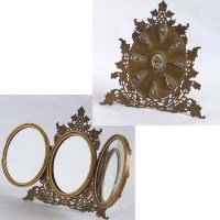 Lot 403 - Brass and micromasaic three division mirror.