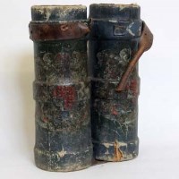 Lot 408 - Pair of painted canvas fire buckets.