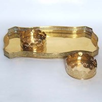 Lot 423 - Brass tray and pair of coasters.