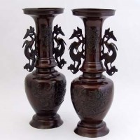 Lot 564 - Pair Japanese bronze vases.