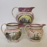 Lot 594 - Three Sunderland Lustre Jugs