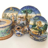 Lot 608 - Cantagalli vase group, a vase stand, two dishes