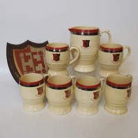 Lot 654 - 6 Denstone College Minton Tankards and Shield and Jug