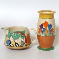 Lot 661 - Clarice Cliff Crocus pattern vase and a jug