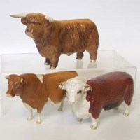 Lot 672 - Beswick Highland Bull, a Hereford bull and a Guernsey cow