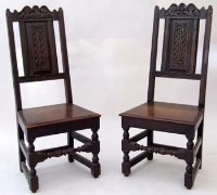 Lot 708 - Pair of Jacobean style oak standard chairs
